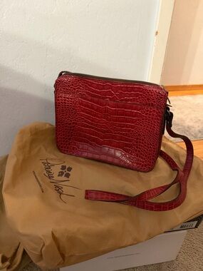 Patricia Nash Red Croc-Embossed Crossbody with Tan Interior